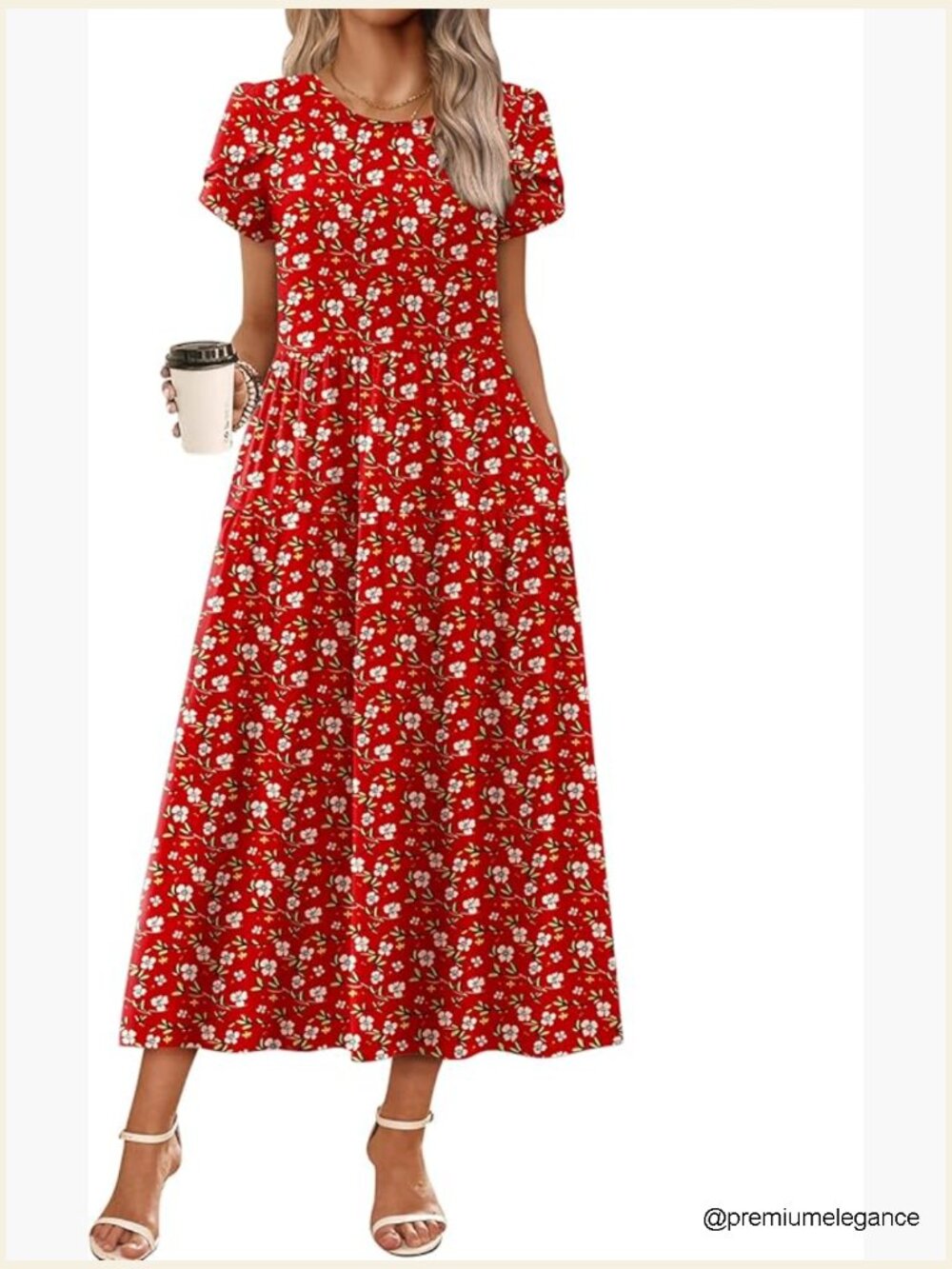 Maxi Dress Flowy Bohemian Floral Short Sleeve Casual Beach Sundress